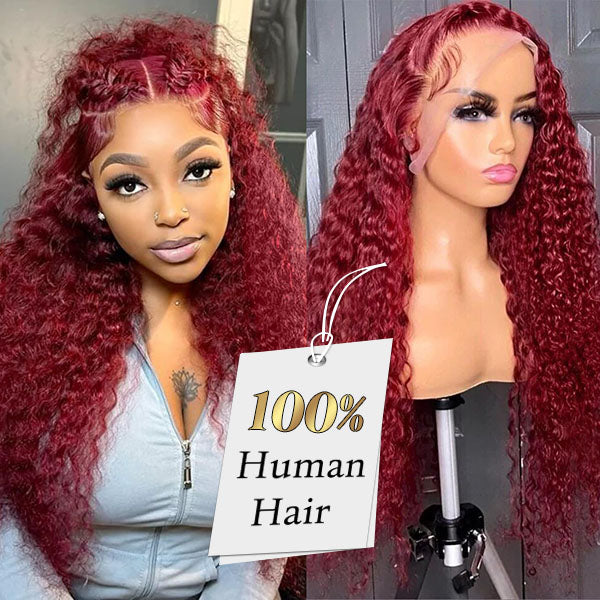 16-30 Inch Burgundy Wig Human Hair 99j Burgundy 13x4 Deep Wave Lace Front Wigs Human Hair