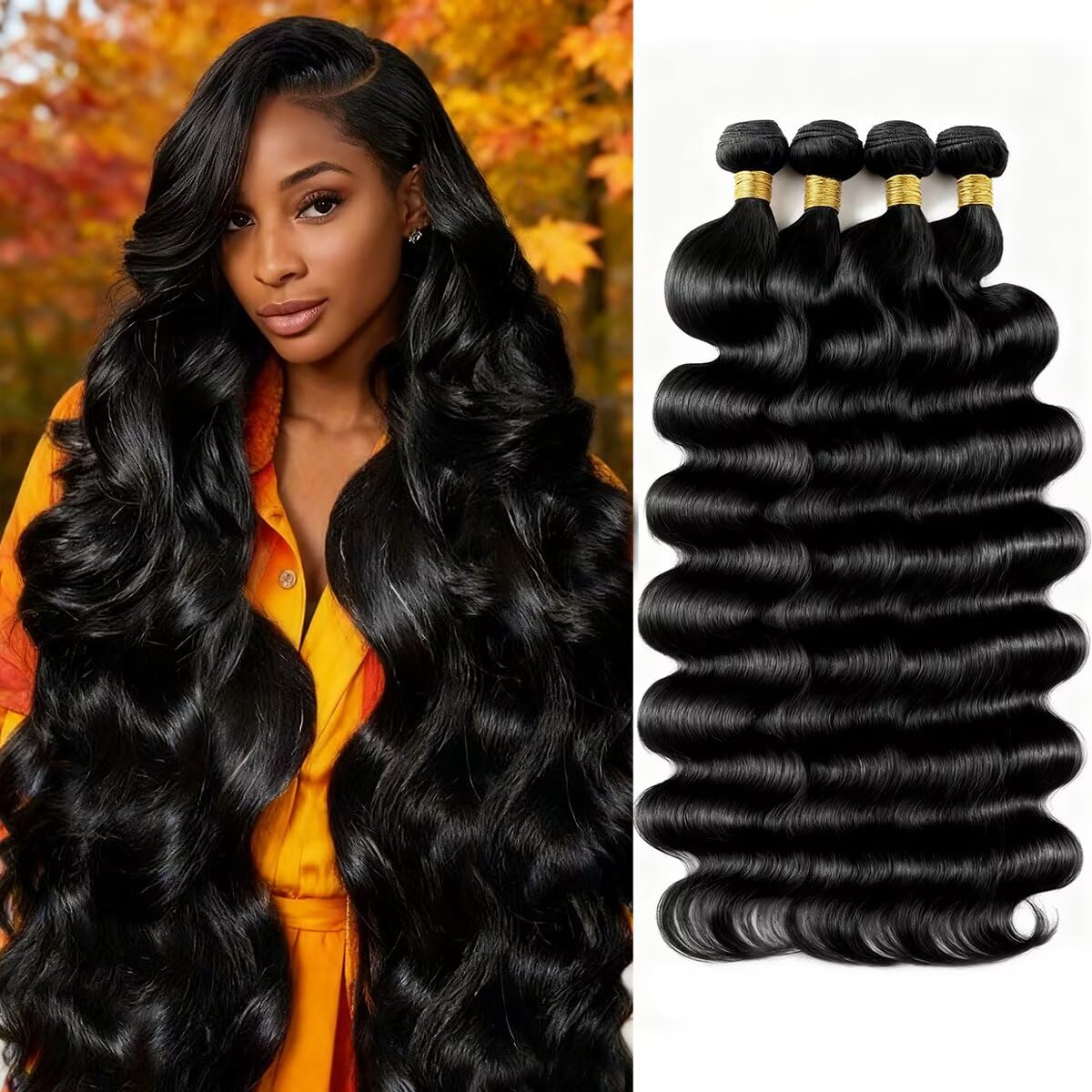 12A Human Hair Bundles 18 20 22 24 Inch Water Wave Bundles Human Hair 100% Unprocessed Brazilian Virgin Organique Quick Weave Bundle for Women Wet and Wavy Human Hair Extensions Natural Black