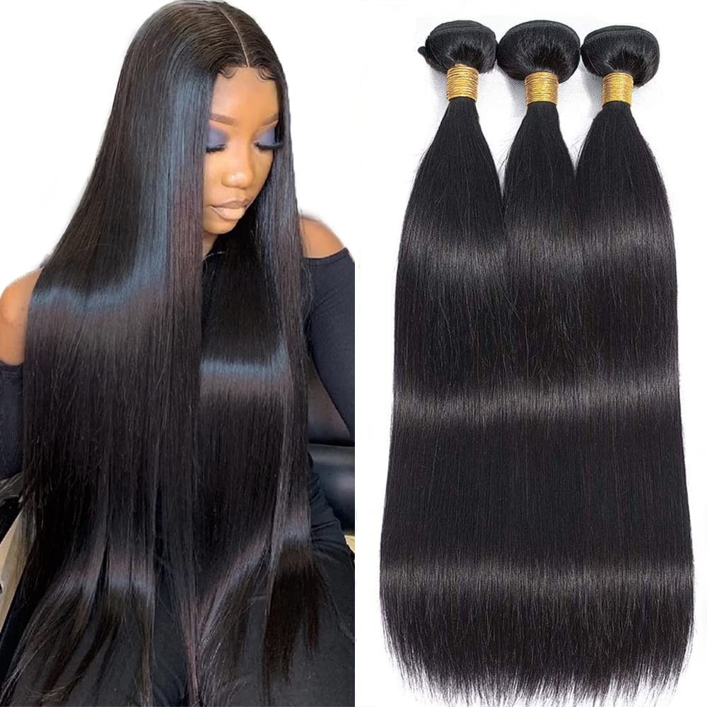 AngelBella Brazilian Straight Human Hair Bundles 12-40 Inch 100% Unprocessed Virgin Straight Weave Bundles Deals Human Hair