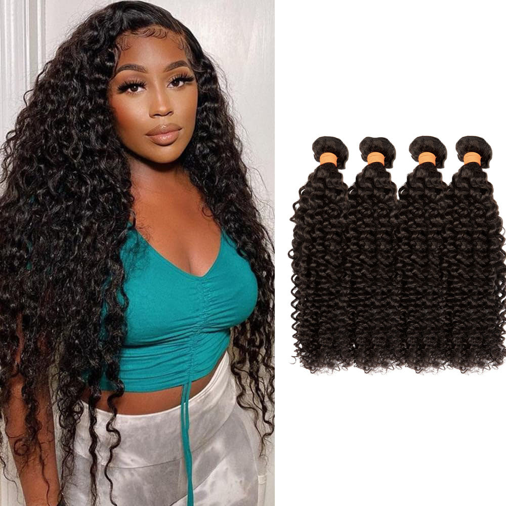 AngelBella Curly Single Bundles Human Hair Brazilian Virgin Hair Jerry Curly Wave Weave One Bundle Unprocessed Hair Extensions Natural Black 1 Bundle 12-40inch 95g/pc