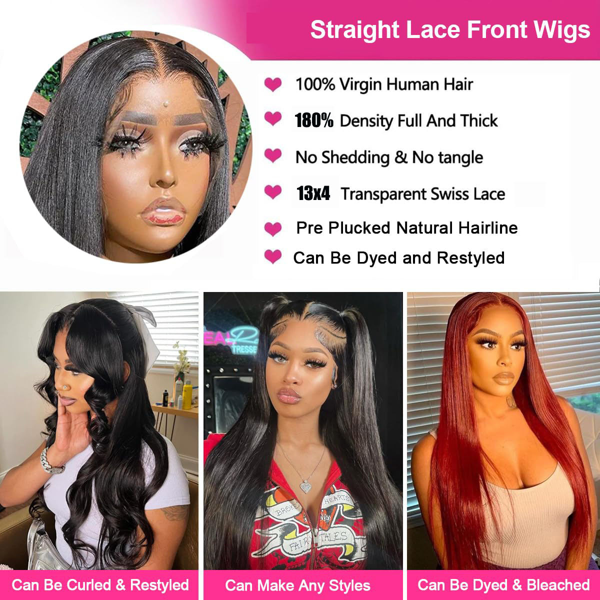 16-30 Inch 13x4 Lace Front Wigs Human Hair 180 Density Straight Lace Front Wigs Human Hair Pre Plucked 13x4 Lace Frontal Straight Human Hair Wigs for Women Glueless Wigs Human Hair Natural Color