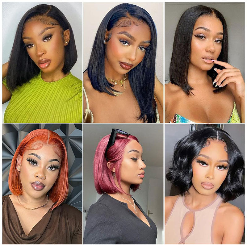 Bob Wig Human Hair 13X4 Lace Front Wigs Human hair 150% Density Short Straight Frontal Bob Wig Transparent Lace Frontal wigs Pre Plucked for Women Glueless Wigs With Baby Hair Natural black 10-18 Inch